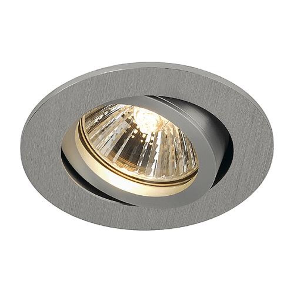 Einflammiger Einbaustrahler New Tria, GU10, Blattfedern, Hochvolt, rund, alu gebürstet, Ø 78 mm