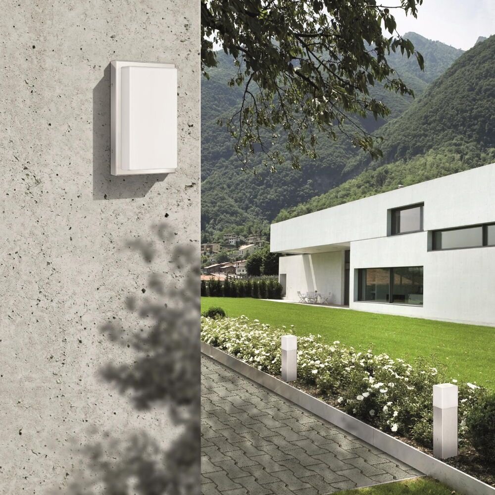 LED Wandleuchte A-269410, Edelstahl, 13W, 910lm, 3000K, Aluguss, Opalglas, IP44, 290x170x90mm