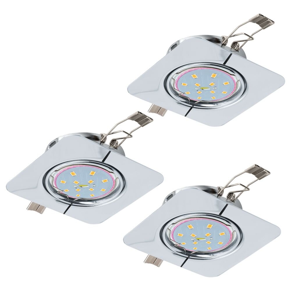 LED Einbauspot, 3er Set, schwenkbar, chrom, eckig, 87x87mm