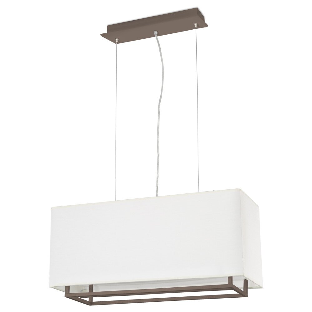 Imposante Pendelleuchte Vesper aus Metall, Schirm aus Textil in dunkelbraun und weiß, 600 x 200 mm
