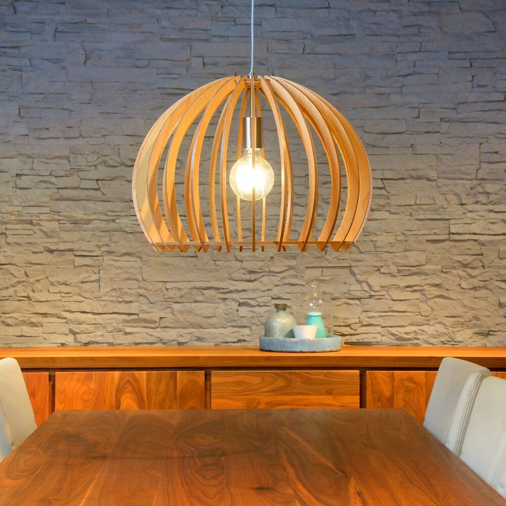 Holz Pendelleuchte Bounde, E27 Fassung, D 500mm, helles Holz