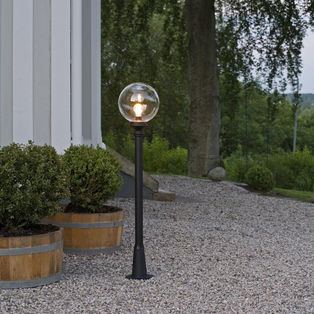 Zeitlose Wegeleuchte Orion aus Aluminium in schwarz und Acrylglas in klar, E27 Fassung, IP44