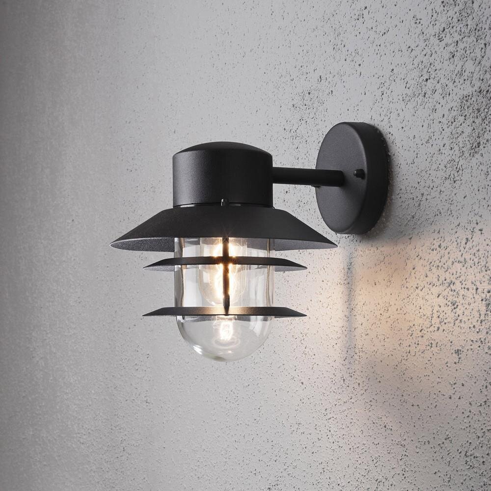 Elegante Wandleuchte Modena aus Aluminium in schwarz und Glas in klar, E27 Fassung, IP44