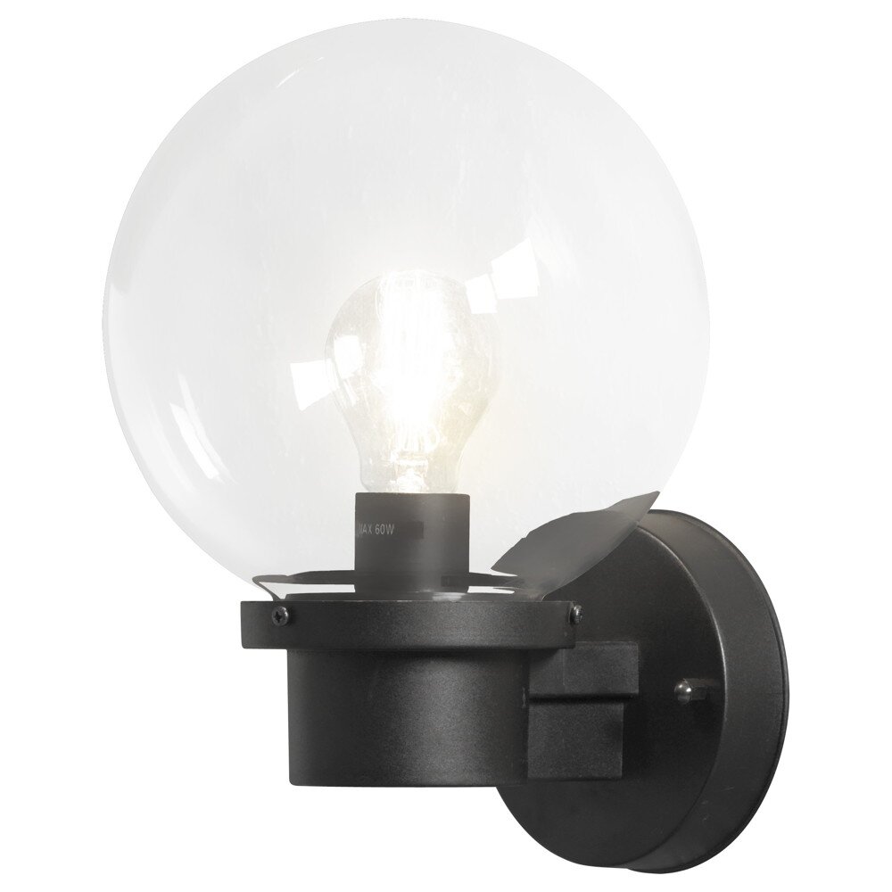 Innovative Wandleuchte Nemi mit Dämmerungsschalter aus Kunststoff in schwarz und Glas in klar, E27 Fassung, IP44