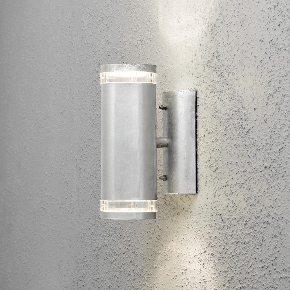 Moderne Wandleuchte Modena aus galvanisiertem Stahl, mit doppeltem Lichtkegel, rund, 235 mm Höhe