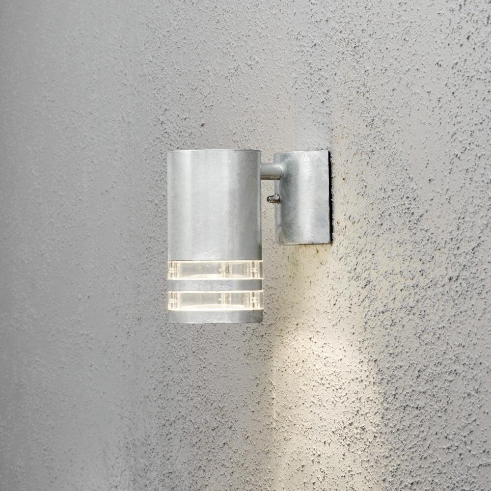 Moderne Wandleuchte Modena aus galvanisiertem Stahl und Acrylglas in klar, mit zwei Dekoringen, GU10 Fassung, IP44