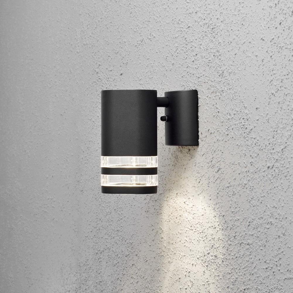 Moderne Wandleuchte Modena aus Aluminium in schwarz und Acrylglas in klar, mit zwei Dekoringen, GU10 Fassung, IP44