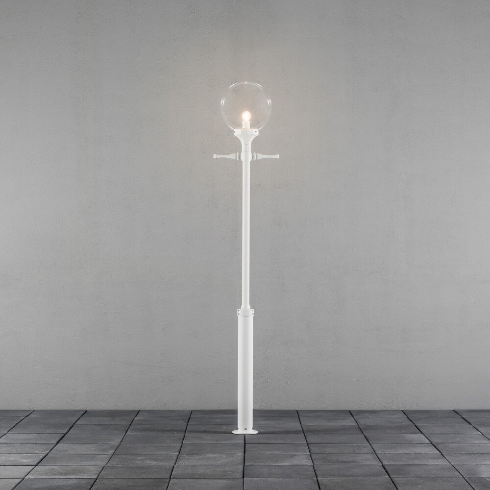 Bezaubernde Mastleuchte Orion aus Aluminium in weiß und Acrylglas in klar, E27 Fassung, IP23