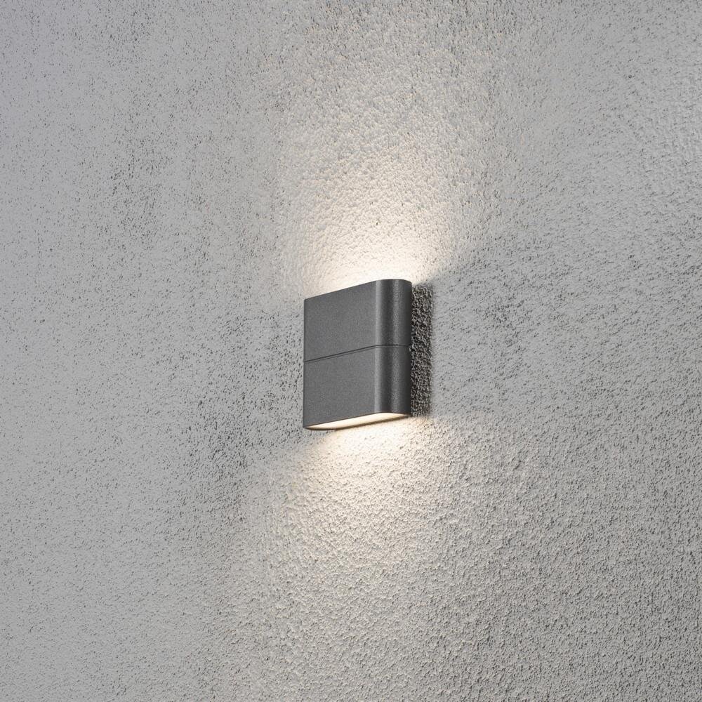 Dezente LED Wandaufbauleuchte Chieri aus Aluminium in anthrazit und Acrylglas, IP54, Breite 110 mm