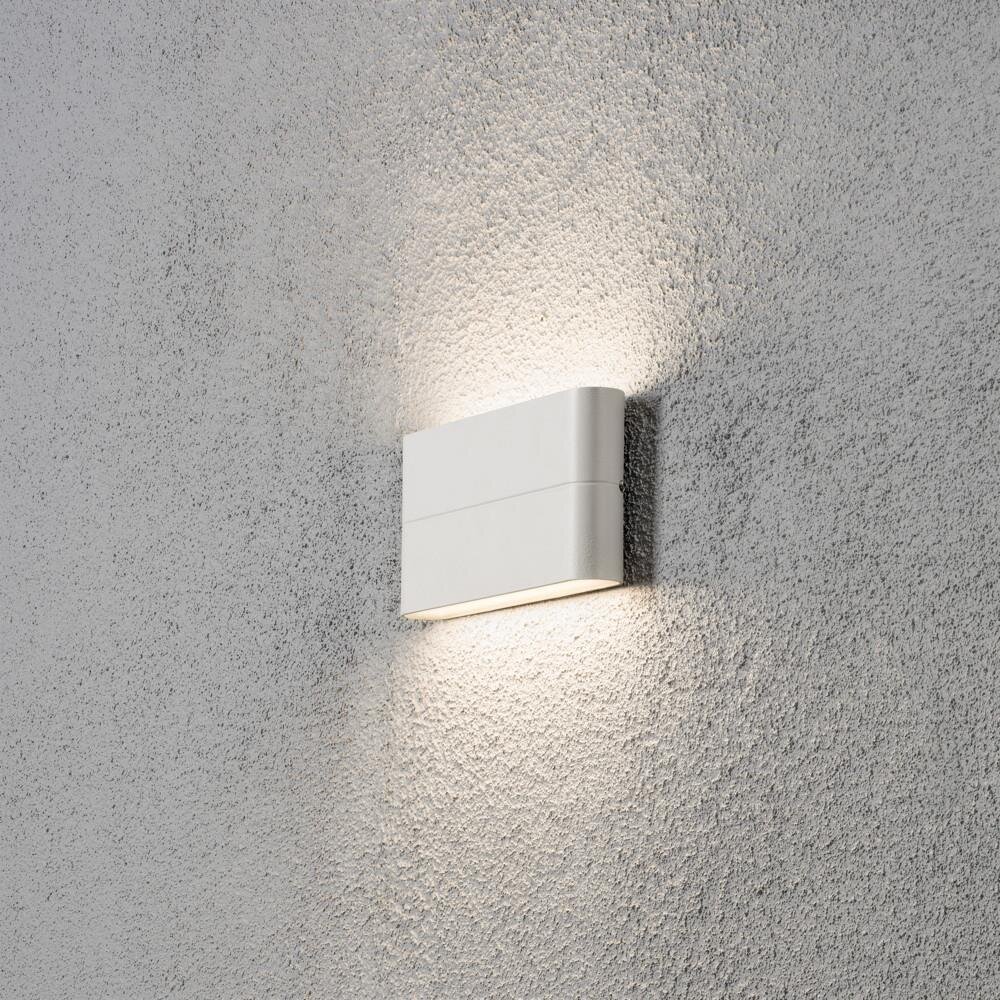 Dezente LED Wandaufbauleuchte Chieri aus Aluminium in weiß und Acrylglas, IP54, Breite 170 mm