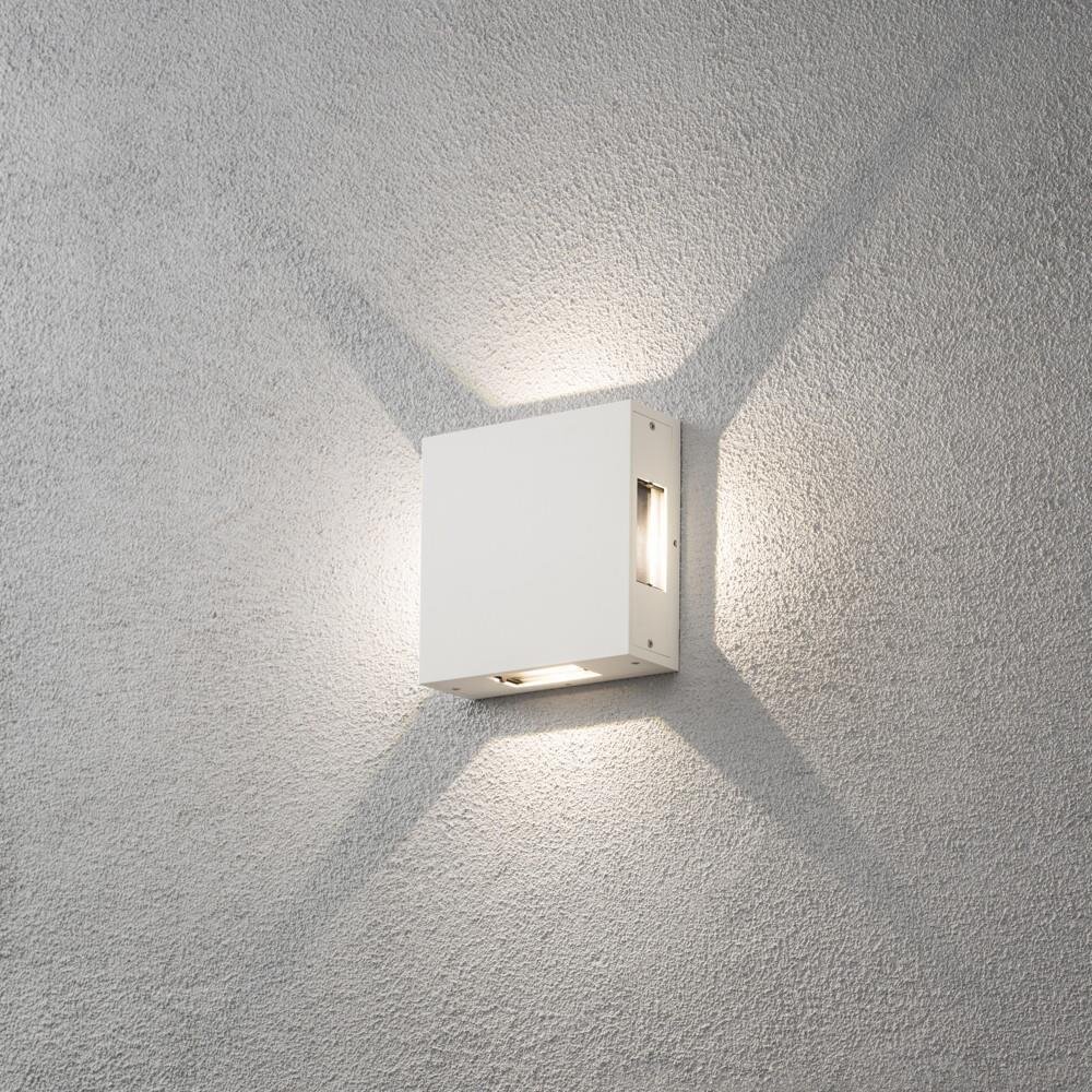 Moderne LED Wandleuchte aus Aluminium, Lichtstrahl in weiß an vier Seiten individuell von 0°-90° einstellbar