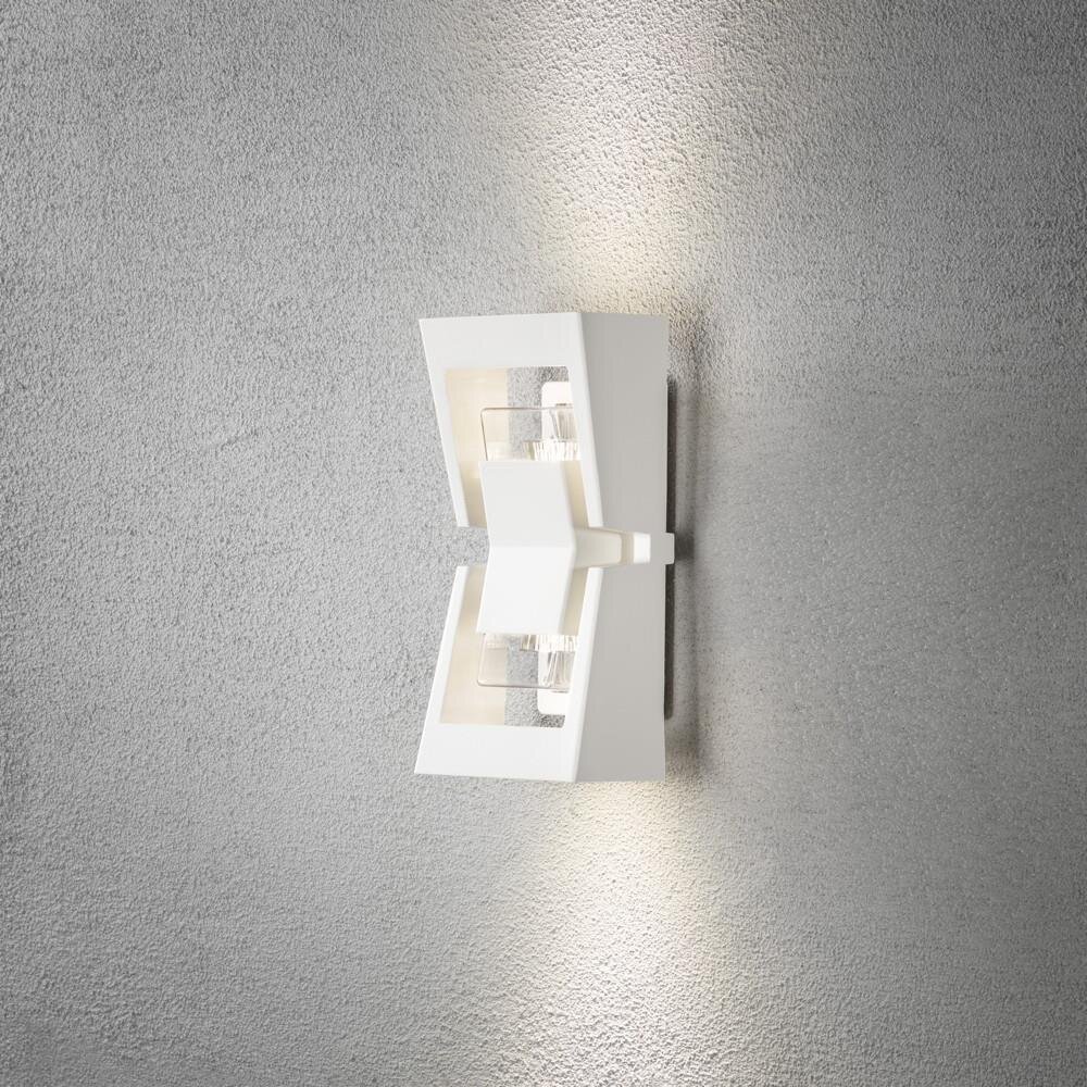Ausgefallene Wandleuchte Potenza aus Aluminium in weiß und Acrylglas in klar, GU10 Fassung, IP54, Höhe 300 mm