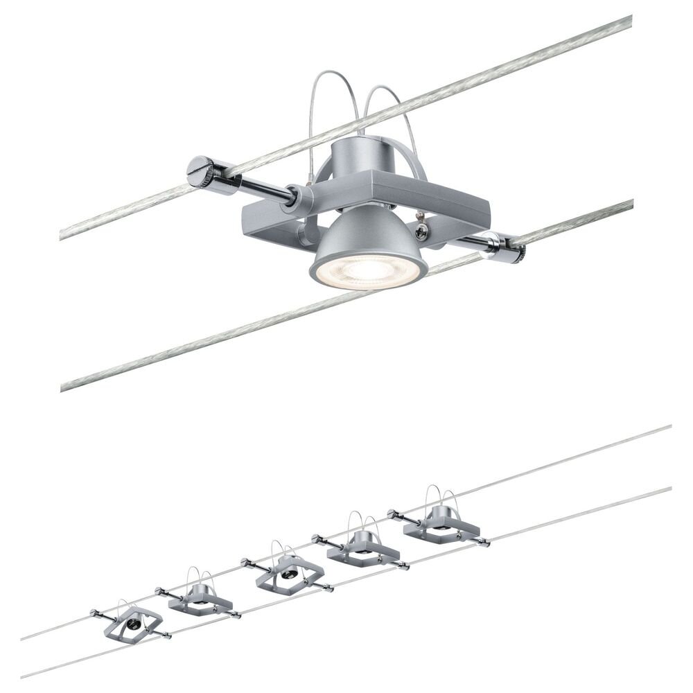Paulmann LED Deckenleuchte Seilsystem Mac II Chrom matt mit 5 Spots max. 10W GU5,3, Seilsystem