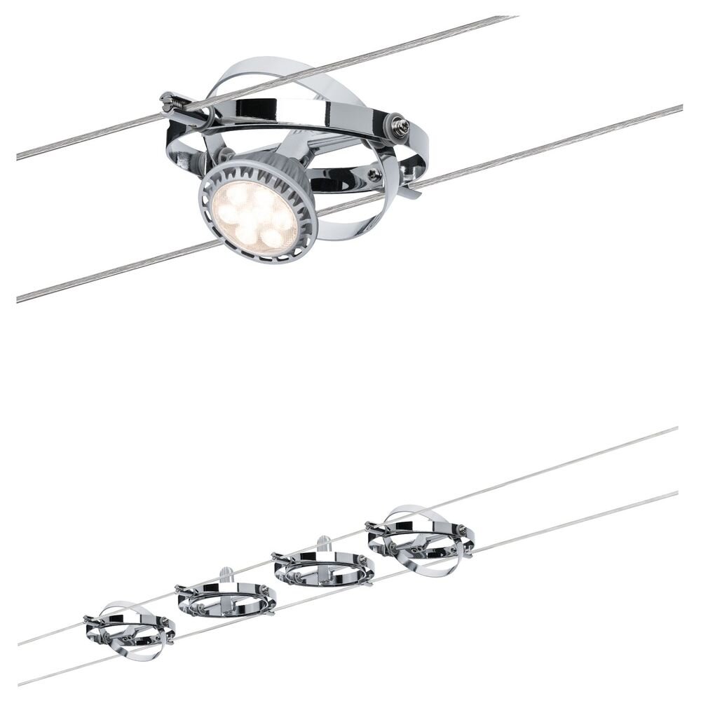 Paulmann LED Deckenleuchte Seilsystem Cardan Chrom mit 4 Spots max. 10W GU5,3, Seilsystem