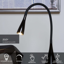 Flexible Schreibtischleuchte Zozy in schwarz, inkl. LED