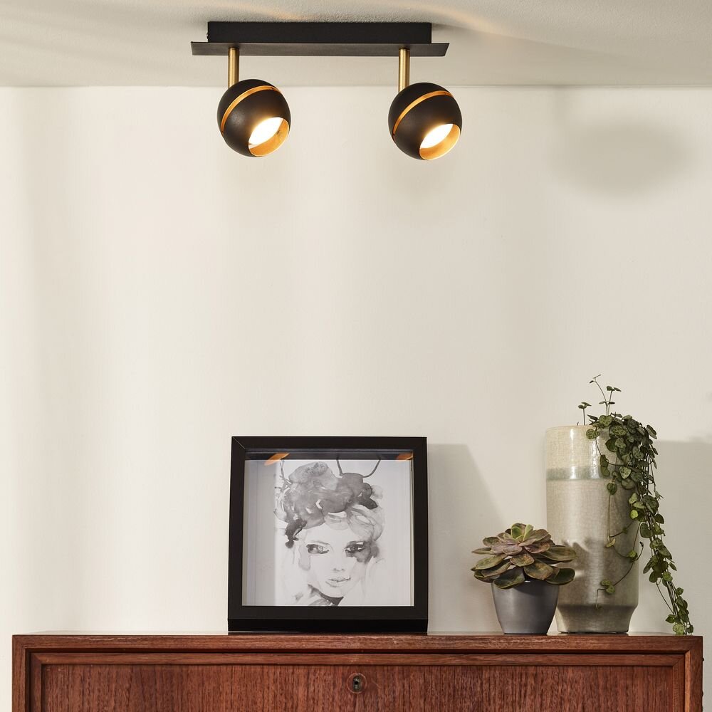 LED Deckenleuchte Binari, schwenk- und drehbar, warmweiß, schwarz, gold, 2-flammig