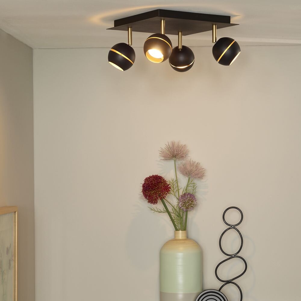 LED Deckenleuchte Binari, schwenk- und drehbar, warmweiß, schwarz, gold, 4-flammig