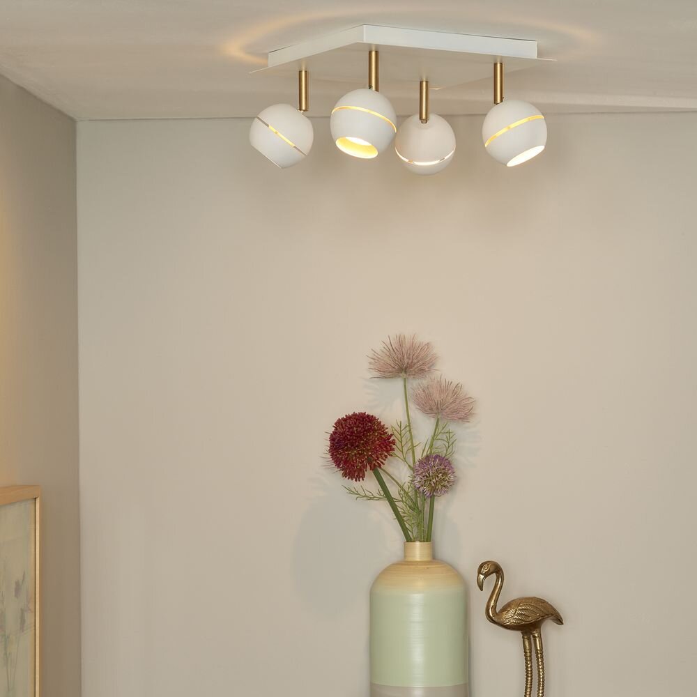 LED Deckenleuchte Binari, schwenk- und drehbar, warmweiß, weiß, gold, 4-flammig