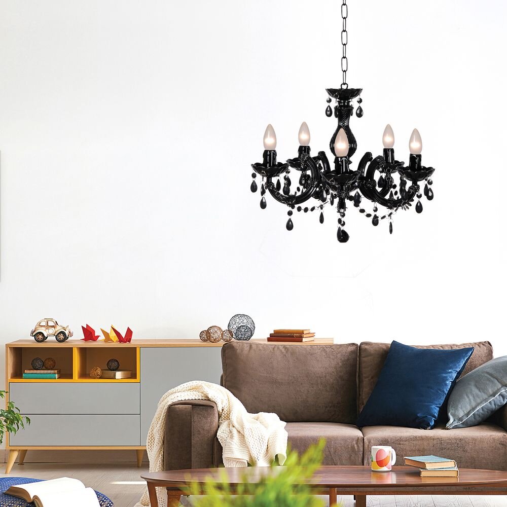 Fünfflammiger Kronleuchter Arabesque in schwarz, E15