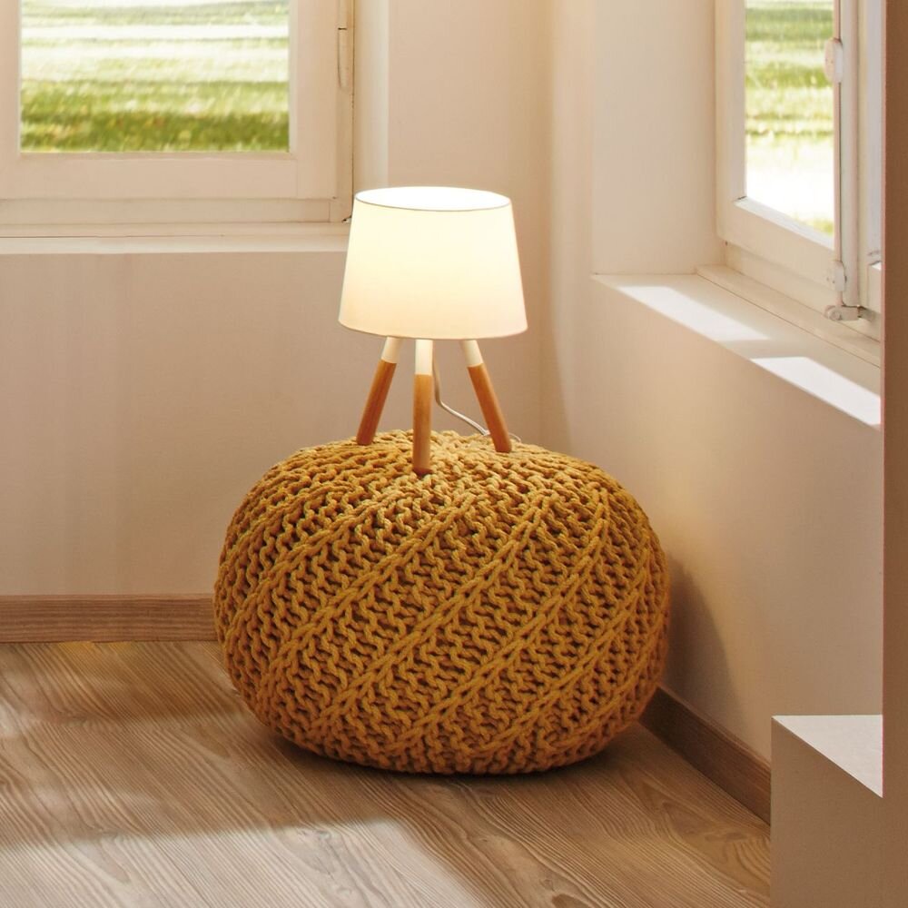 Paulmann Berit Tischlampe, Tischleuchte & Nachttischlampe schlicht Weiß Natur-hell Stoff Holz E27 1-flammig