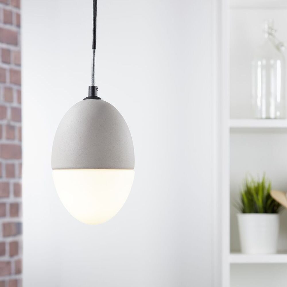 famlights | Pendelleuchte Dinko aus Beton und Glas in Grau und Weiß, E27, max. 25W