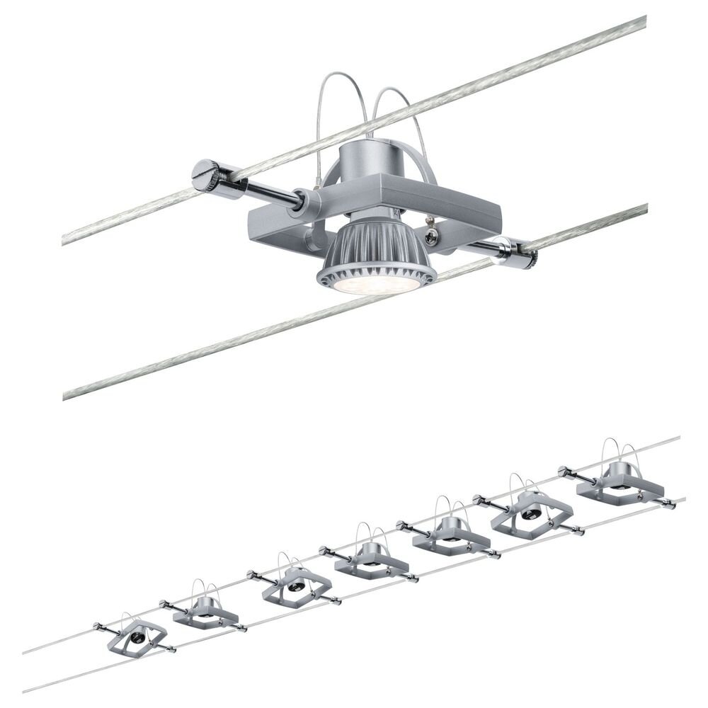 Paulmann LED Deckenleuchte Seilsystem Mac II Chrom matt mit 7 Spots max. 10W GU5,3, Seilsystem