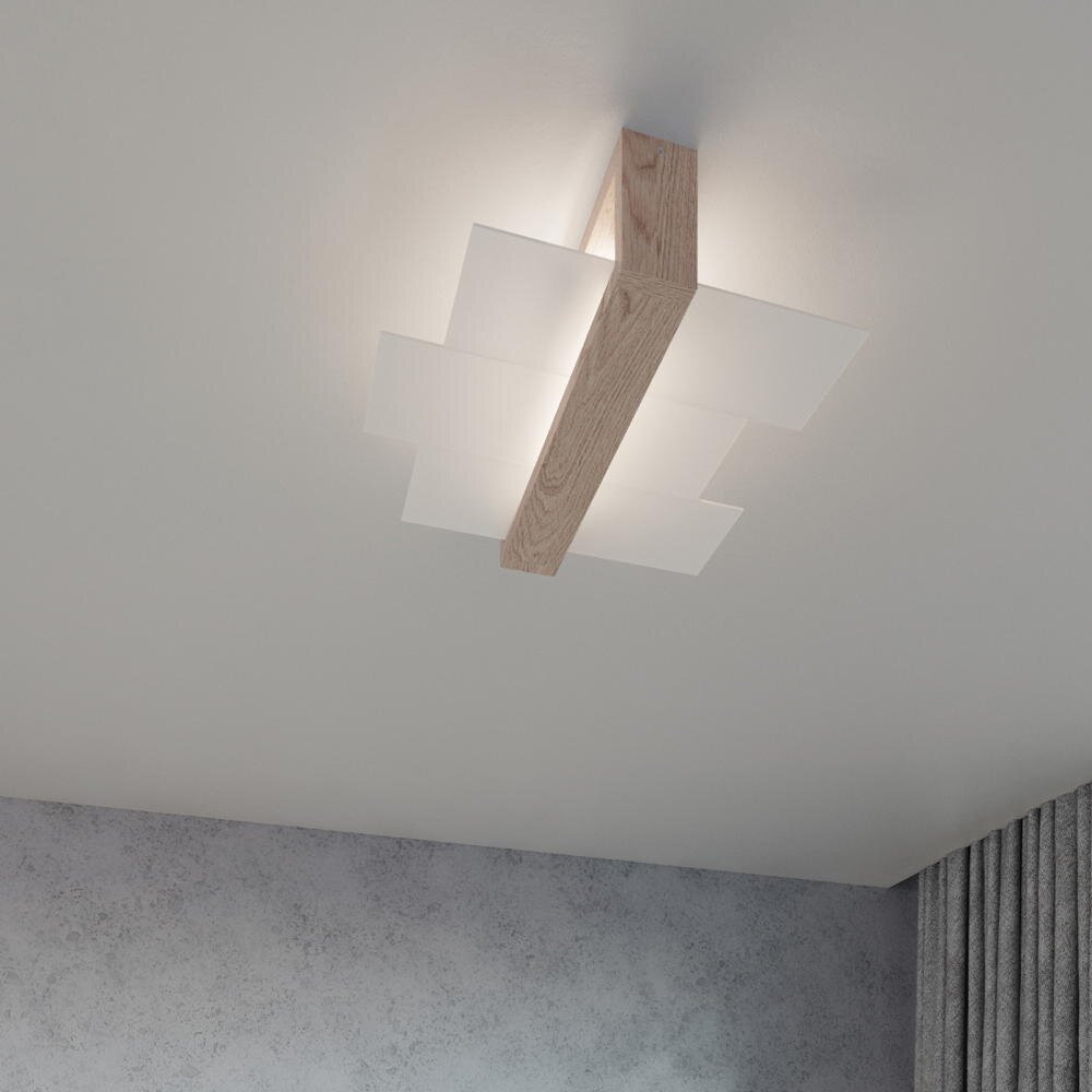 famlights | Wandleuchte Andrea aus Glas in Weiß und hellem Holz E27 max. 60W