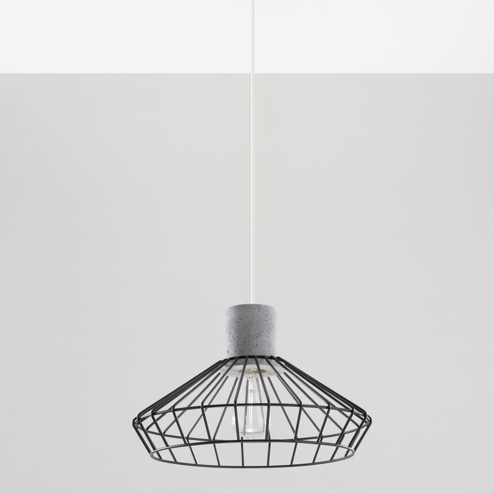 famlights | Pendelleuchte Helen aus Stahl mit Beton in Schwarz E27 1 x 60 W günstig online kaufen