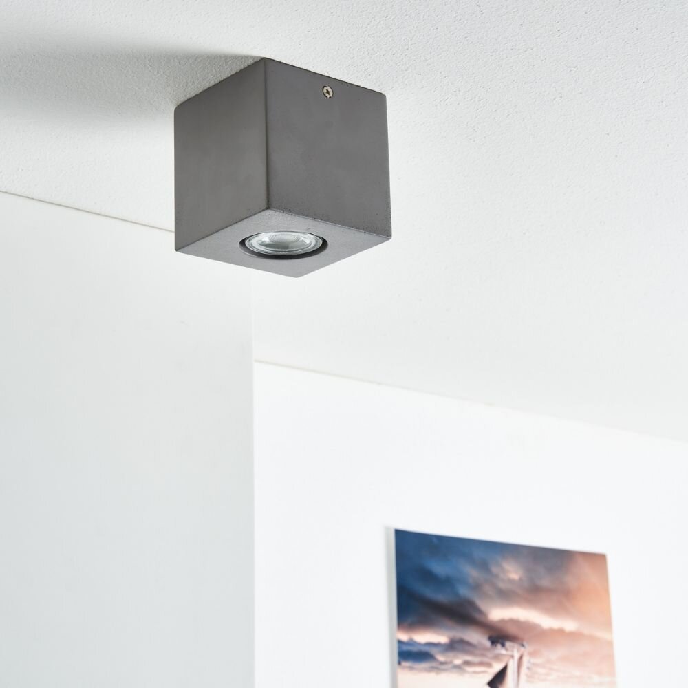 famlights | Deckenaufbauleuchte Luis aus Beton in Grau GU10 1 x 6 W günstig online kaufen