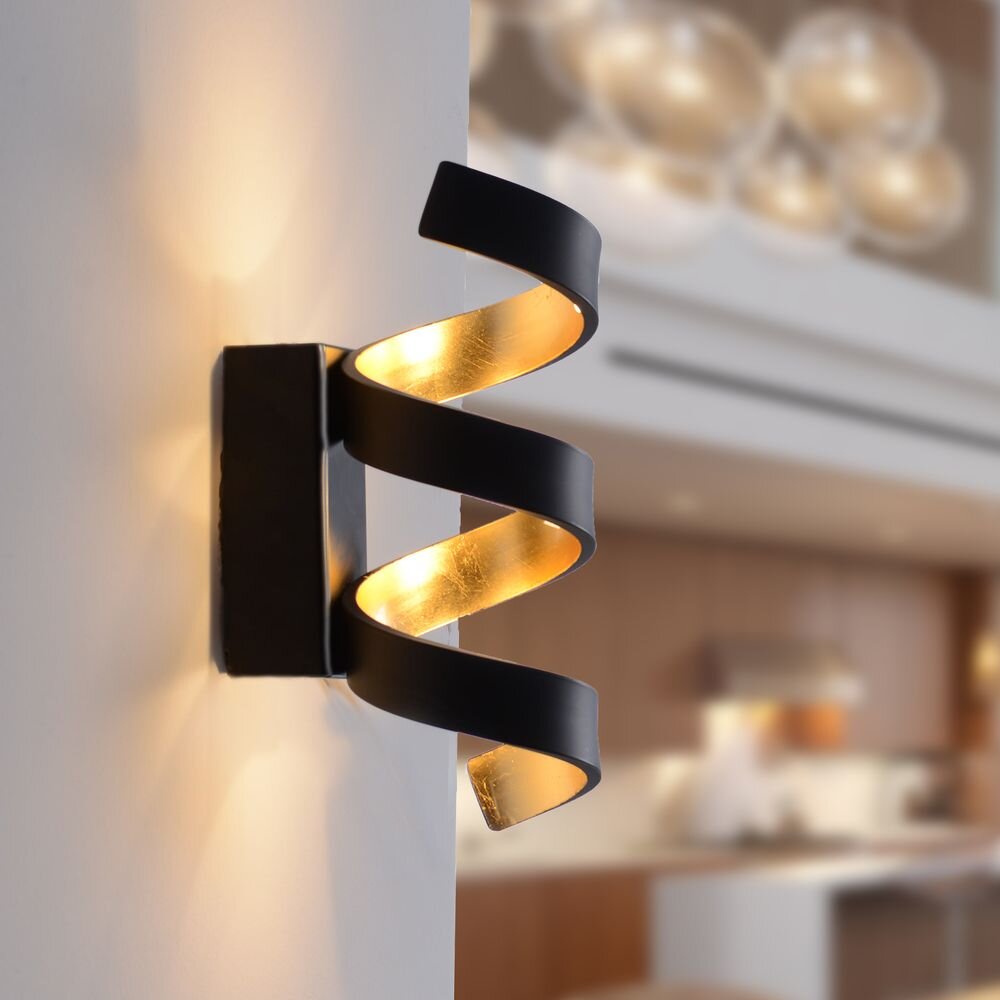 LED Wandleuchte Helix in Schwarz und Gold 9W 450lm 260mm