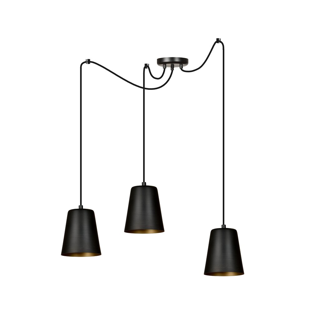 famlights | Pendelleuchte Alfred aus Metall in Gold und Schwarz 3 x E27