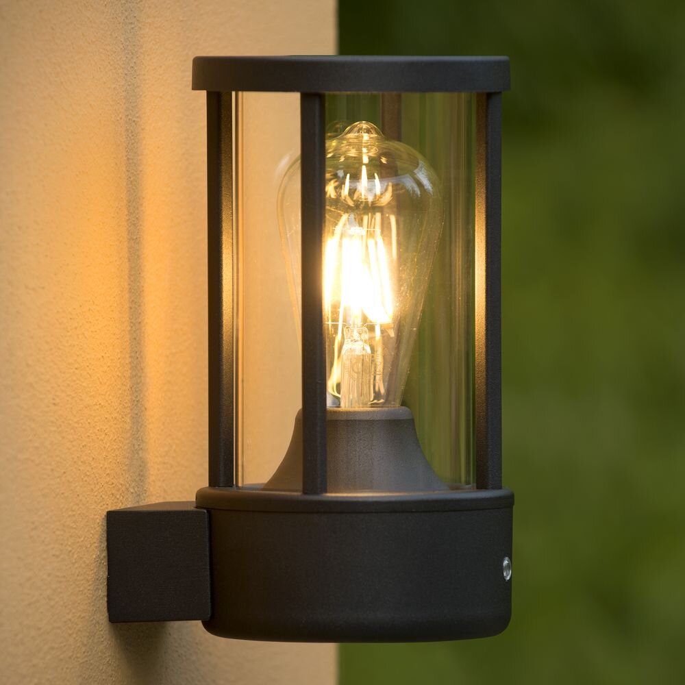 Lucide Lori Aussenwandleuchte, Wandleuchte außen, Aussendeckenleuchte Hauseingang Terrasse IP44 modern Anthrazit Aluminium Glas E27 1-flammig
