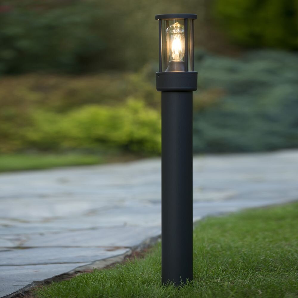 Lucide Lori Pollerleuchte, Wegeleuchte, Wegleuchte Garten Gewerblicher Bereich Garage & Carport IP44 modern Anthrazit Aluminium Glas E27 1-flammig
