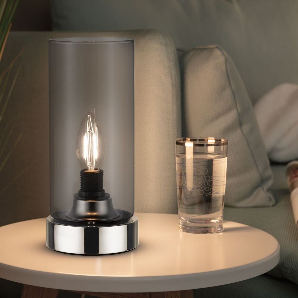 Paulmann Nachttischlampe Pinja Chrom/Rauchglas mit Touchschalter 1-flammig
