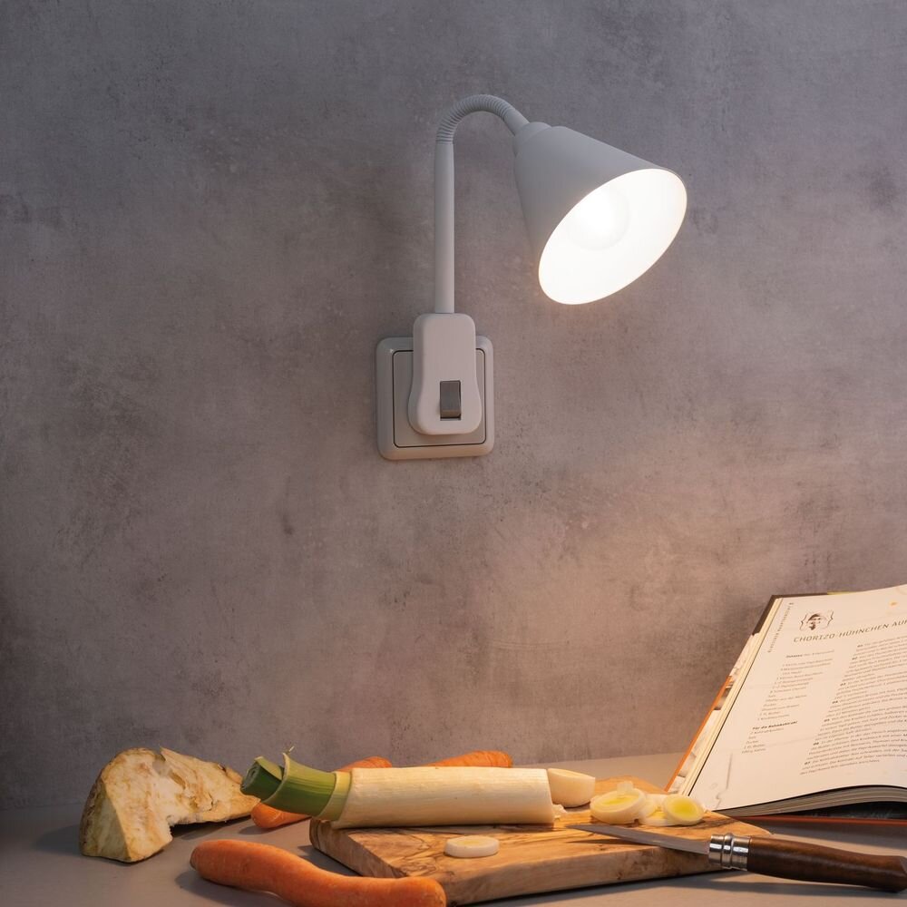 Paulmann Junus Steckdosenleuchte Büro & Arbeitszimmer Kinderzimmer Küche zeitlos Weiß Metall Kunststoff E14 1-flammig