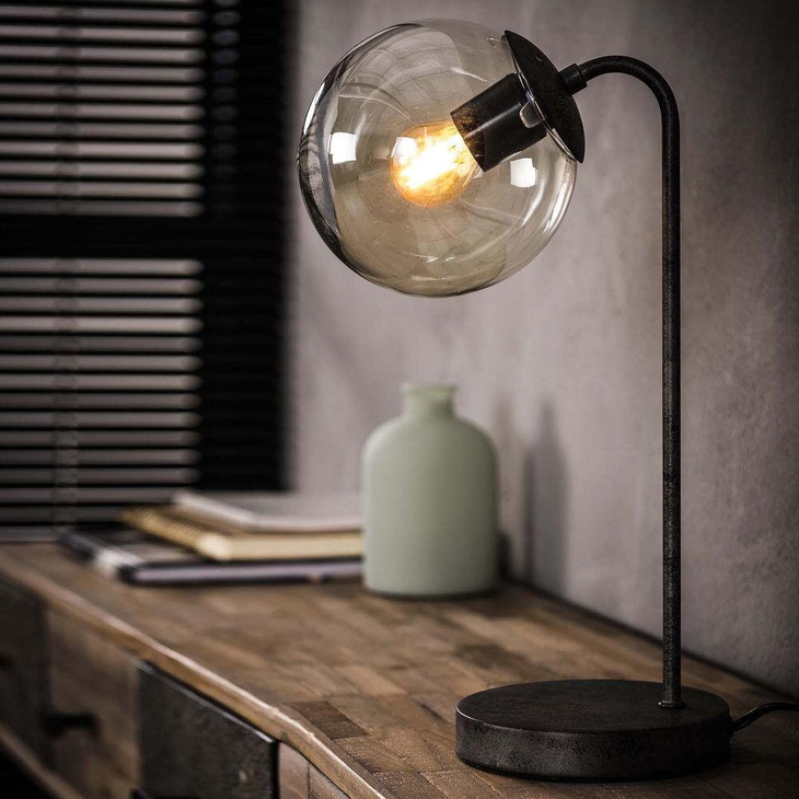 famlights | Tischleuchte Amalia aus Metall und Glas in Schwarz-Silber E27