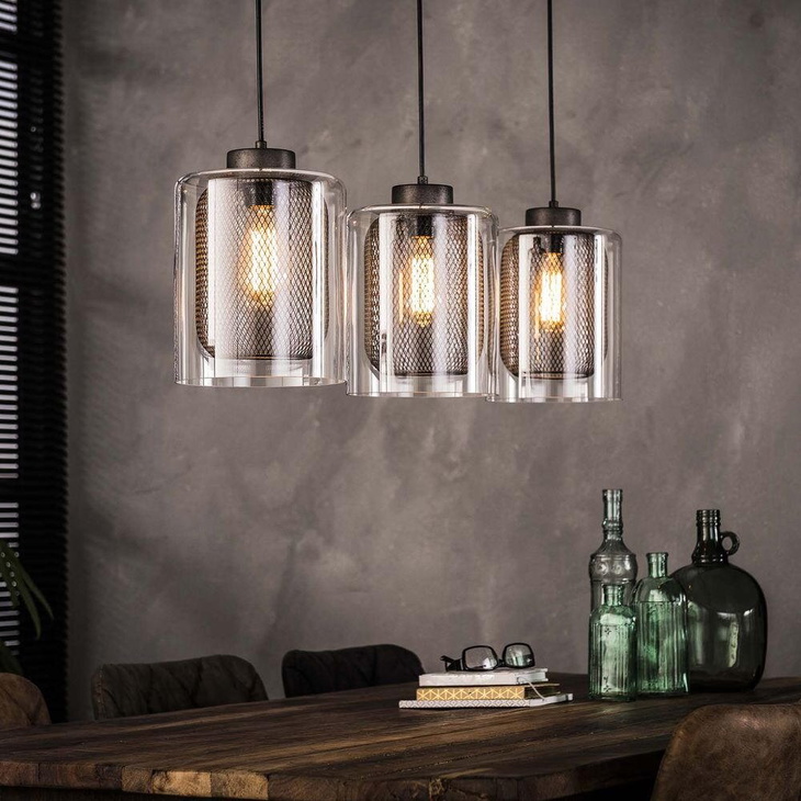 famlights | Pendelleuchte Hauke aus Metall in Silber mit Glasschirmen 3xE27