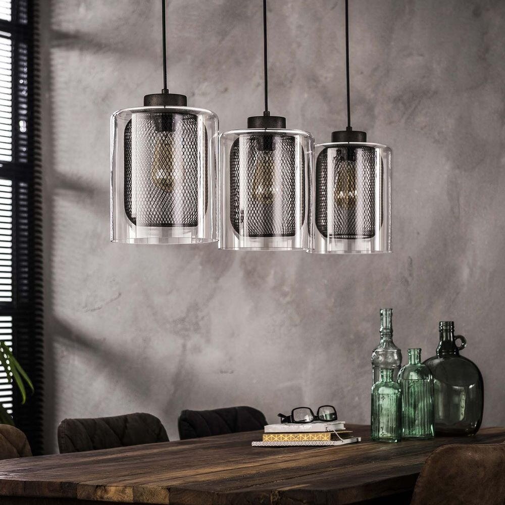 famlights | Pendelleuchte Hauke aus Metall in Silber mit Glasschirmen 3xE27 günstig online kaufen