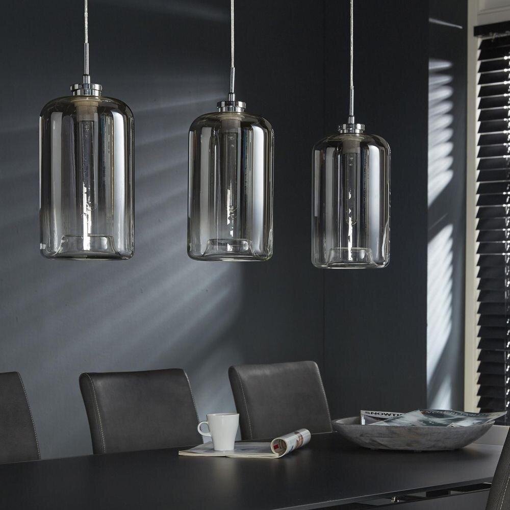 famlights | Pendelleuchte Willi aus Metall und Glas in Chrom 3xE27 günstig online kaufen