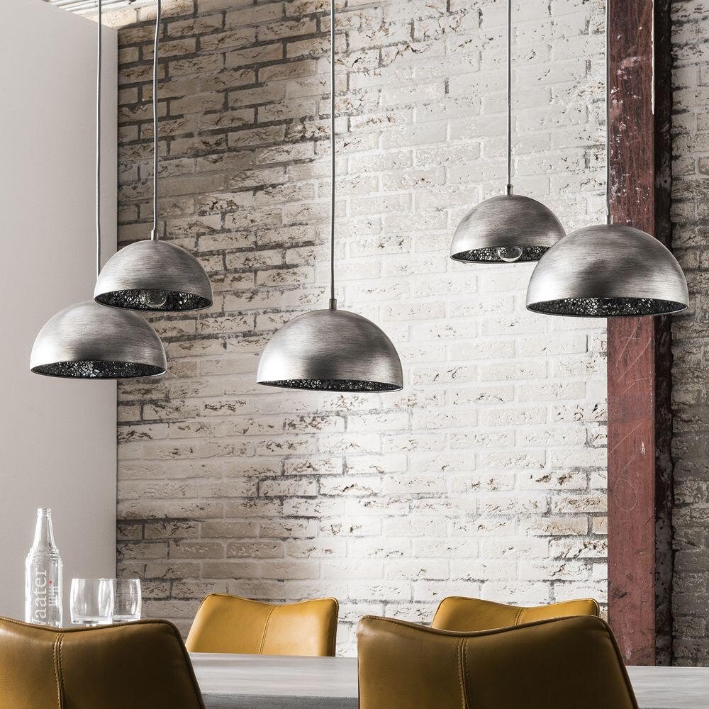 famlights | Pendelleuchte Luna aus Metall und Spiegelglas in Silber 5xE27 günstig online kaufen