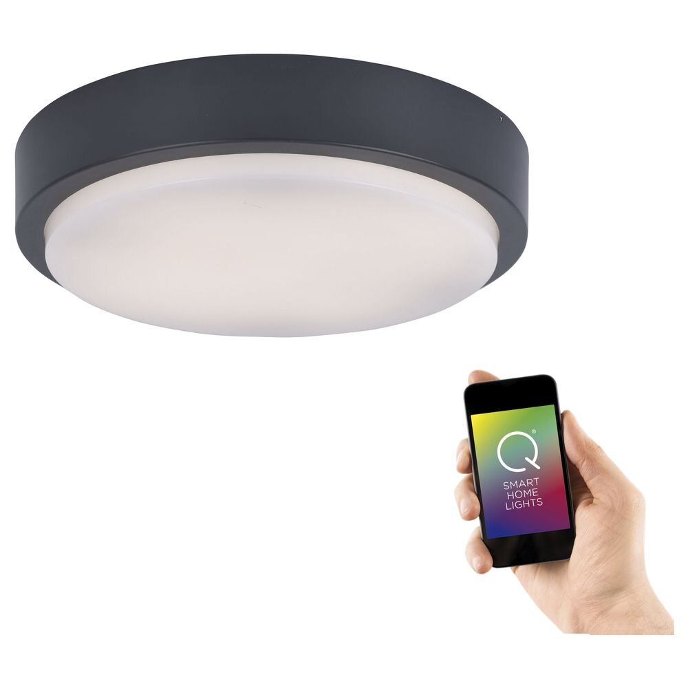 Q-Smart LED Deckenleuchte Q-Lenny aus Aluminium in Anthrazit RGBW inkl. Fernbedienung rund