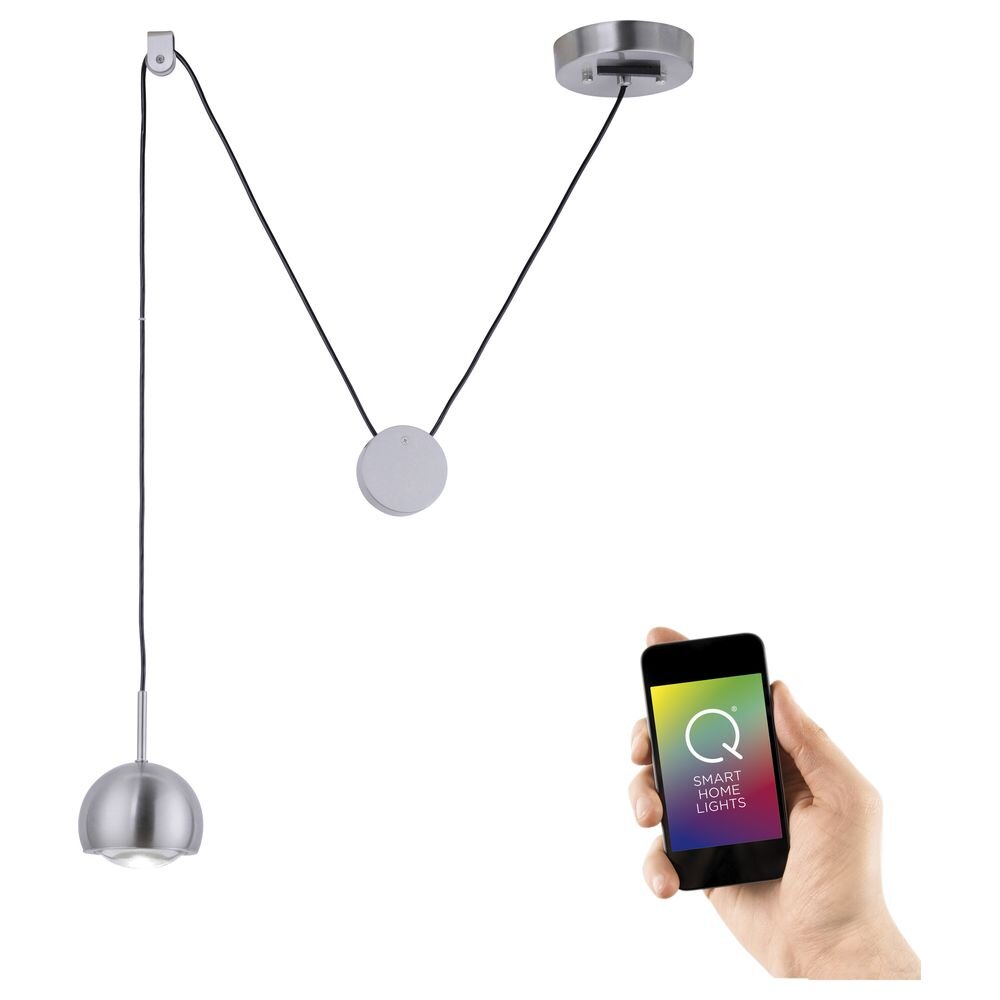 Q-Smart LED Pendelleuchte Q-Adam aus Stahl in Silber mit Fernbedienung, 1-flammig RGBW