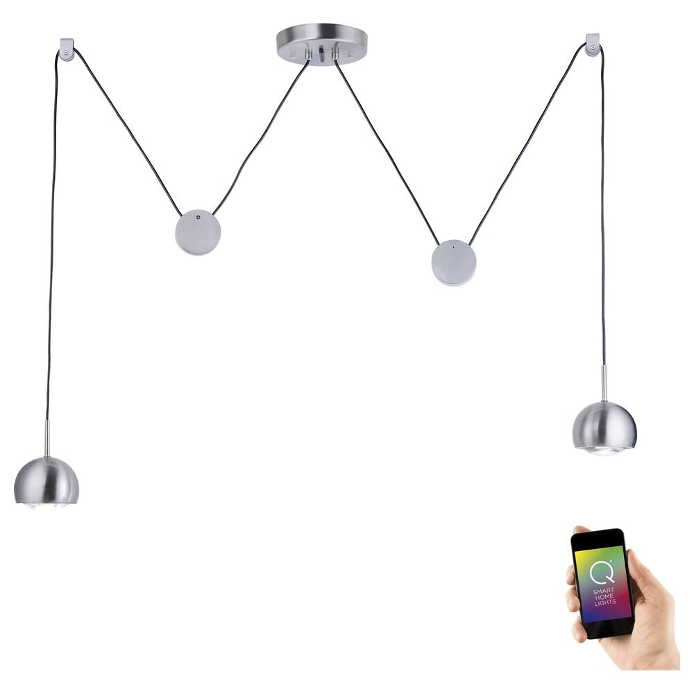 Q-Smart LED Pendelleuchte Q-Adam aus Stahl in Silber mit Fernbedienung, 2-flammig RGBW