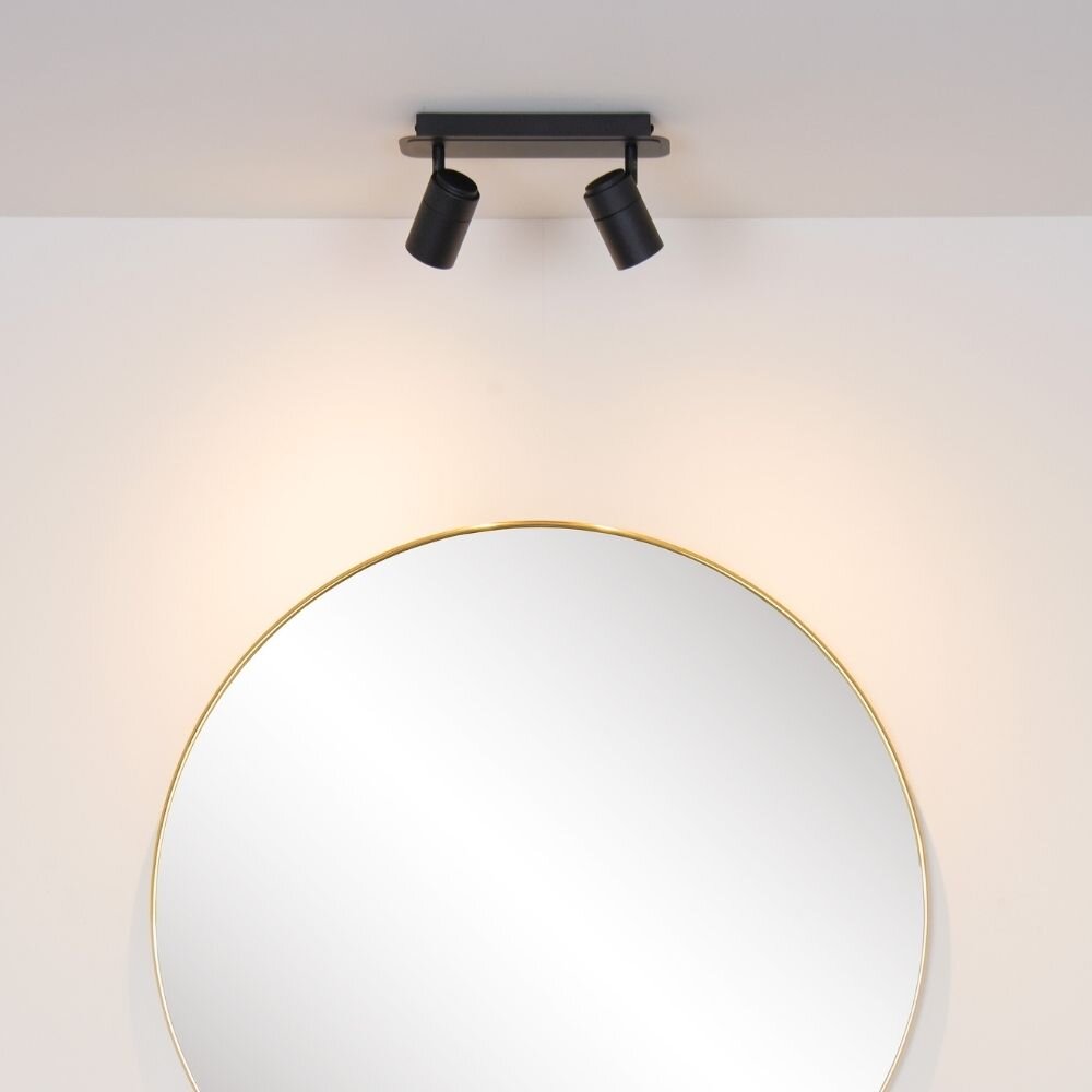 Lucide Lennert Deckenstrahler, Deckenspots & Aufbaustrahler Badezimmer LED IP44 modern Schwarz Metall GU10 2-flammig