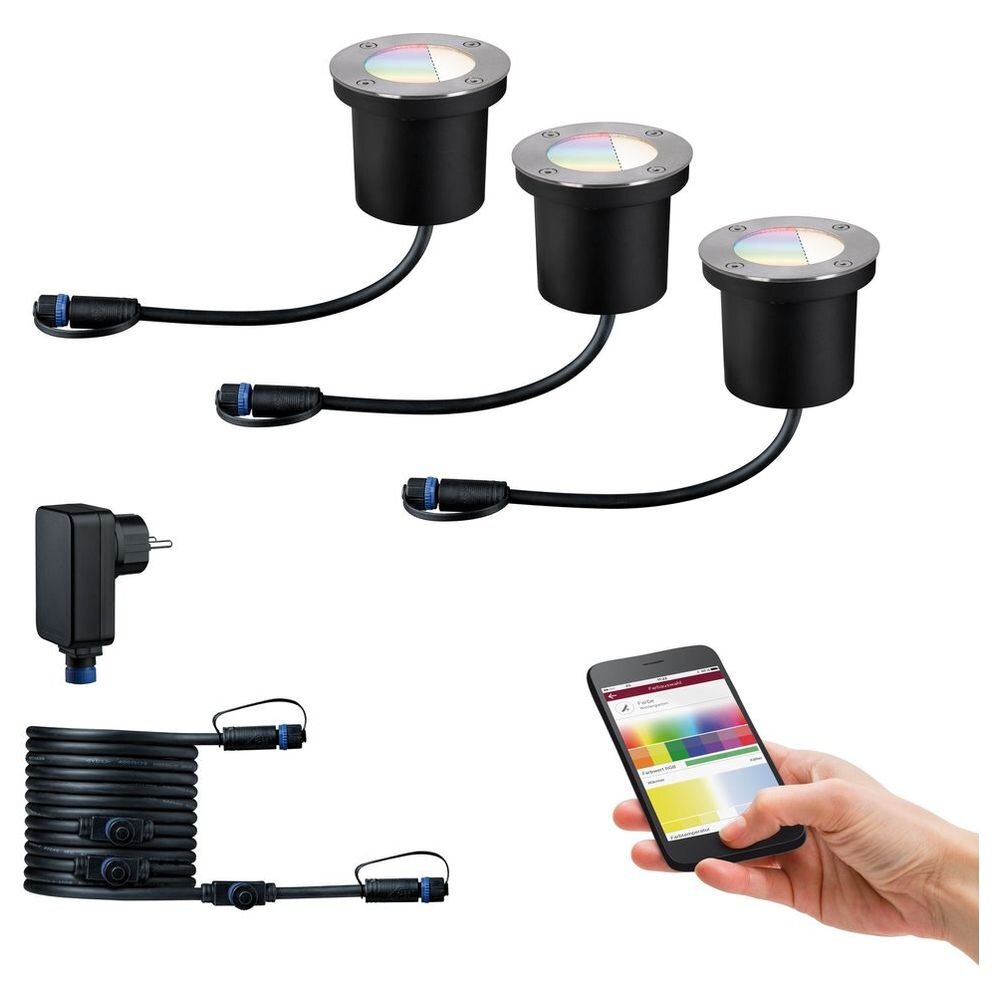 Paulmann Plug & Shine Einbaustrahler & Einbauleuchte Balkon Garten Terrasse LED IP65 modern Silber Metall 3-flammig