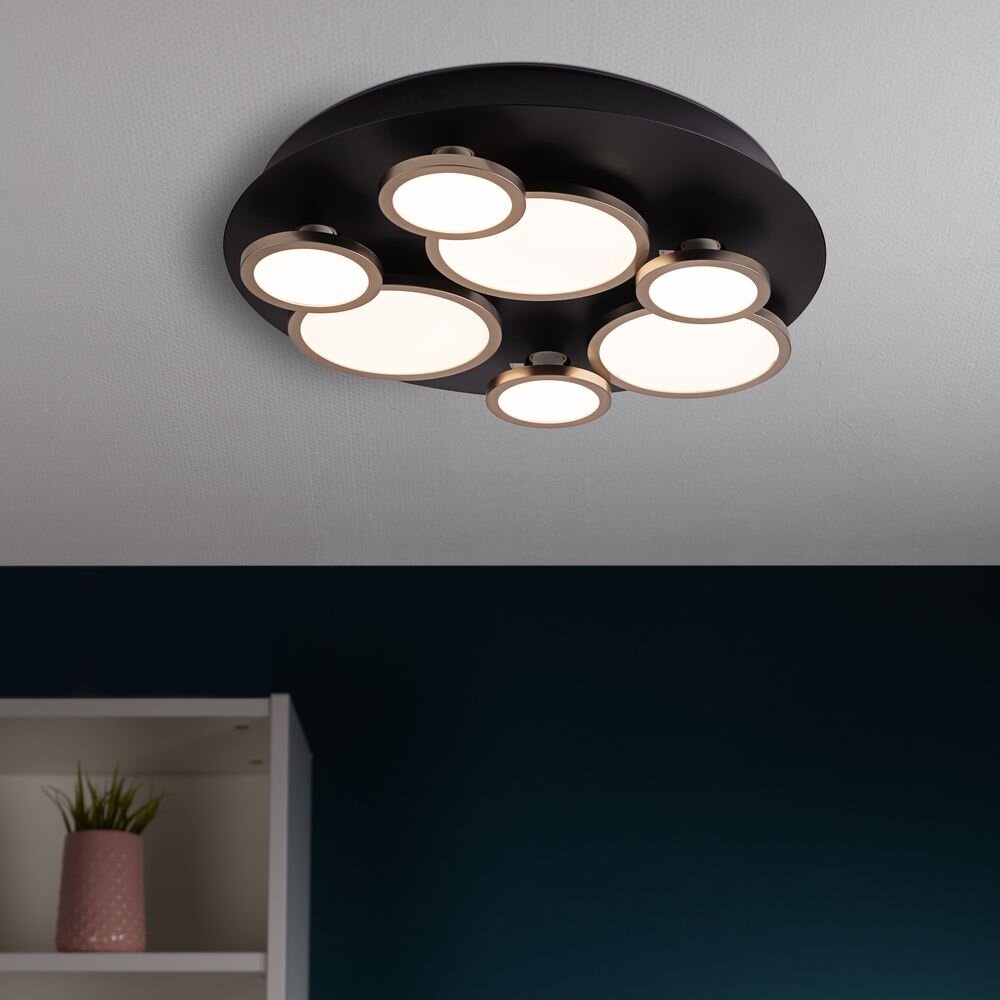 famlights | LED Deckenleuchte Margarete in Schwarz mit Leuchtmitteln in Nickel