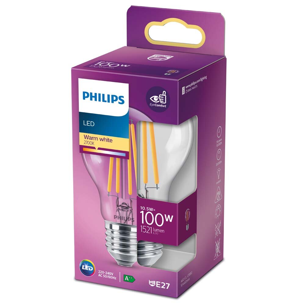 Philips LED-Leuchtmittel E27 Glühlampenform 10,5 W 1521 lm 10,4 x 6 cm (H x günstig online kaufen