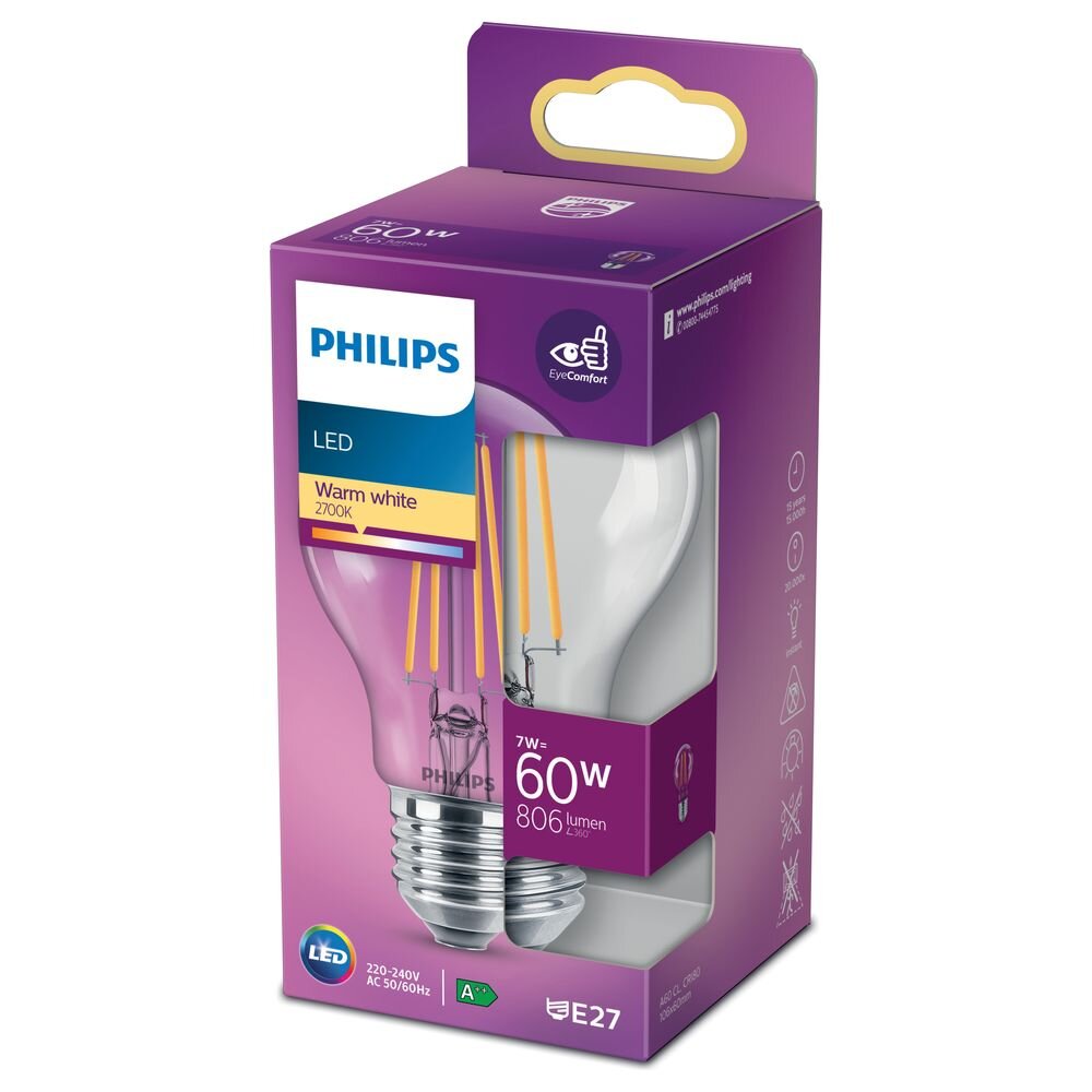 Philips LED-Leuchtmittel E27 Glühlampenform 7 W 806 lm 10,6 x 6 cm (H x Ø) günstig online kaufen