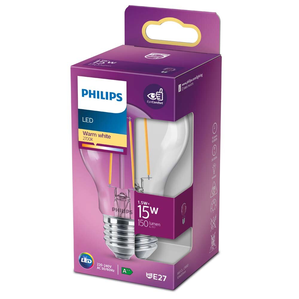 Philips LED-Leuchtmittel E27 Glühlampenform 1,5 W 150 lm 10,4 x 6 cm (H x Ø günstig online kaufen