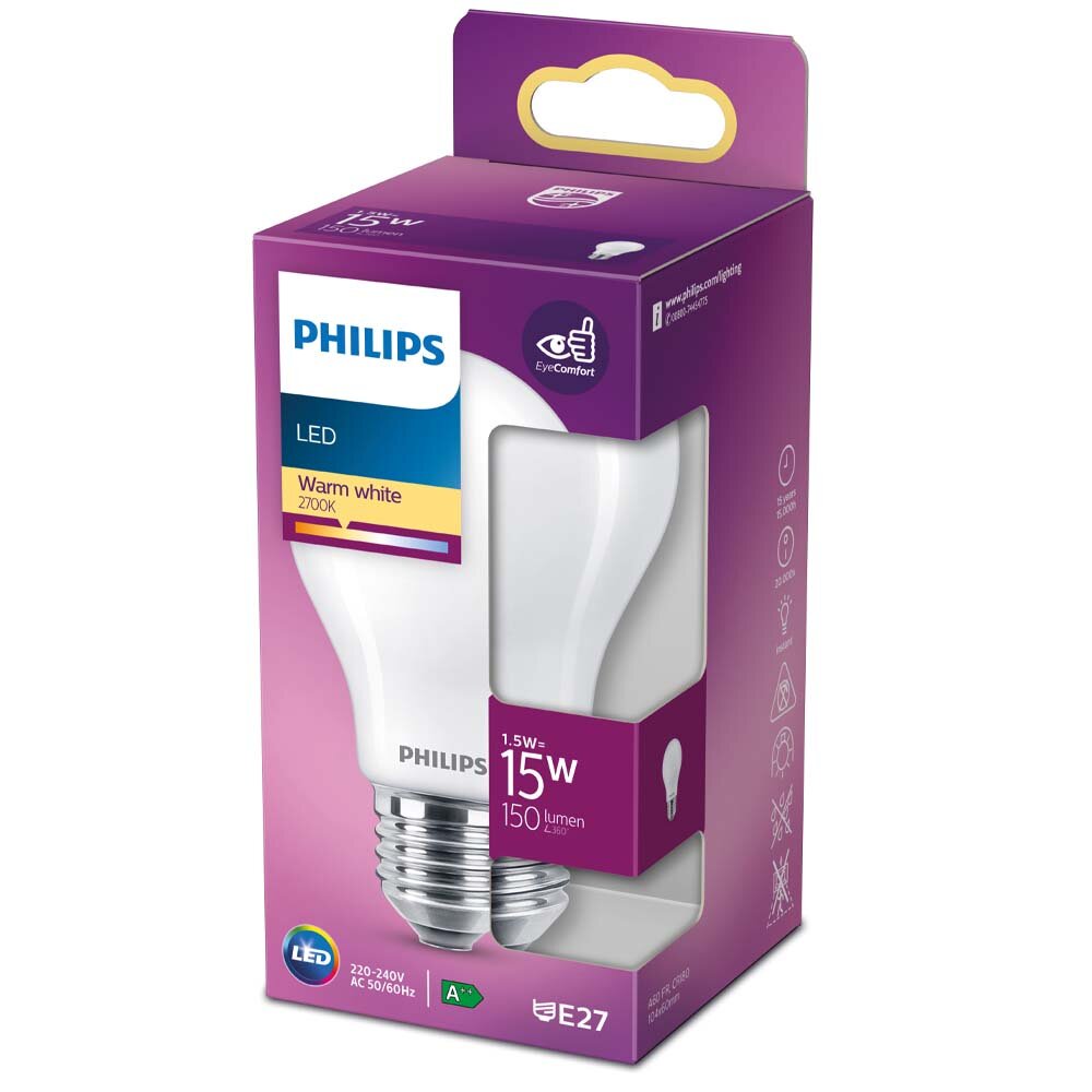 Philips Classic LED-Lampe E27 A60 1,5W 2.700K matt günstig online kaufen